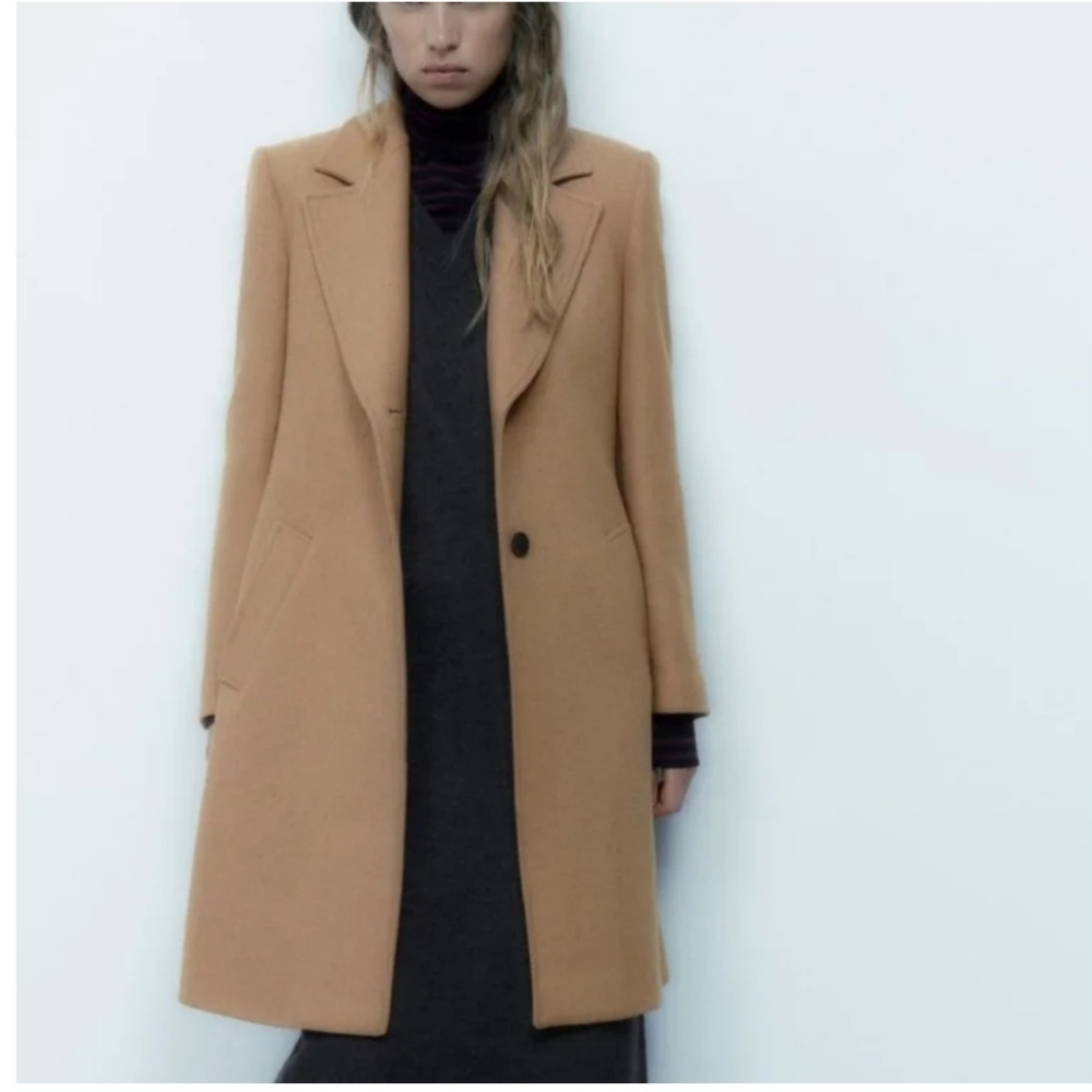 Zara Tan Wool Blend Pea Coat Size S